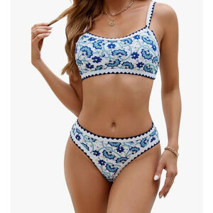 Herseas bikini two piece set size S small seaform boho floral tummy control NWT